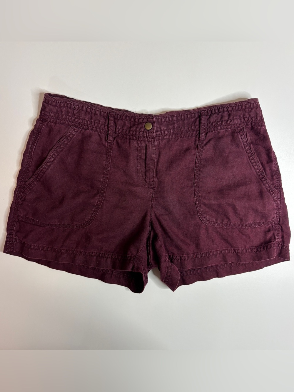 LOFT 100% Linen Burgundy Shorts Size 0 Coastal Boho Summer